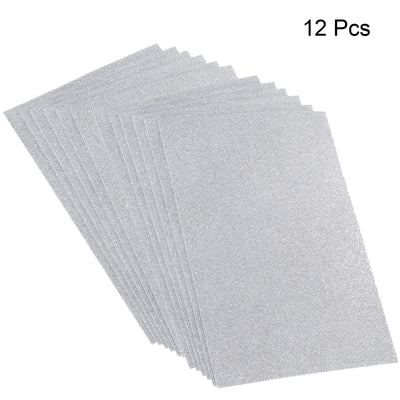 Harfington Glitter EVA Foam Sheets Soft Paper Self-Adhesive 11.8x7.8 Inch Silver Tone 12Pcs