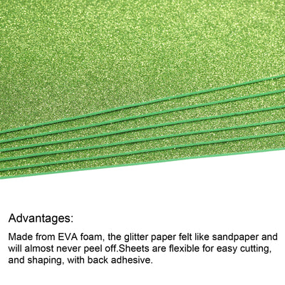 Harfington Glitter EVA Foam Sheets Soft Paper Self-Adhesive 11.8x7.8 Inch Dark Green 12 Pcs
