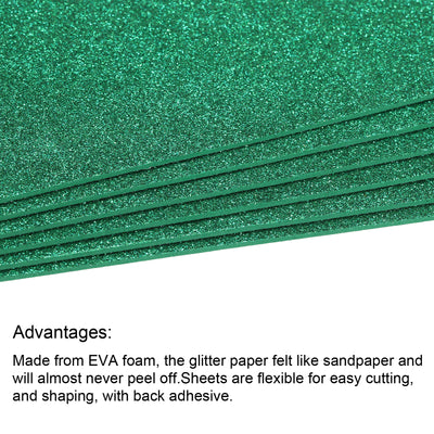 Harfington Glitter EVA Foam Sheets Soft Paper Self-Adhesive 11.8 x 7.8 Inch Green 12 Pcs