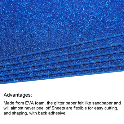 Harfington Glitter EVA Foam Sheets Soft Paper Self-Adhesive 11.8 x 7.8 Inch Dark Blue 12Pcs