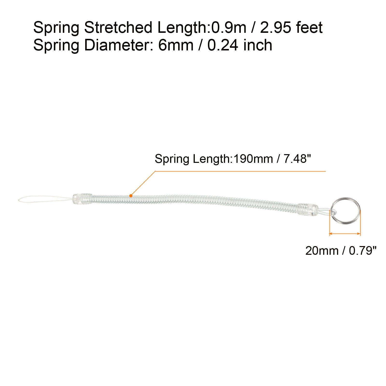 Retractable Spring Coil Strap with Keyring 7.5