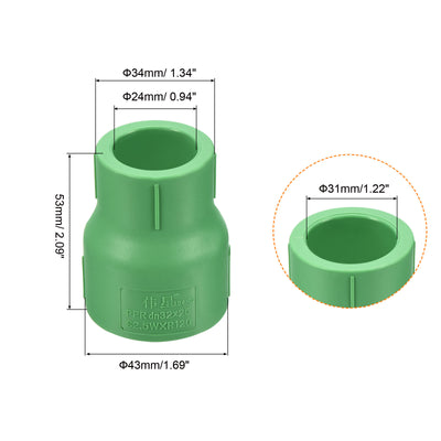 Harfington Reducing Coupling, 2 Pack PPR 24mm to 31mm Increaser Schedule DWV (Drain, Waste and Vent) Pipe Fitting for Home Industrial, Green