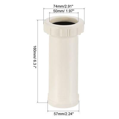 Harfington 50mm ID Pipe Fitting Coupling Adapter, PVC Straight Heightening Extension Union Connection for Home Industrial, White
