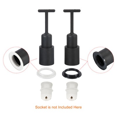 Harfington E14 Light Socket Rings Metal Lamp Shade Holder Ring Replacement with Removal Tool Black White 1 Set/9pcs