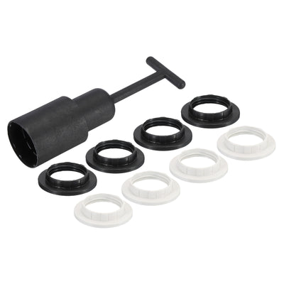 Harfington E14 Light Socket Rings Metal Lamp Shade Holder Ring Replacement with Removal Tool Black White 1 Set/9pcs