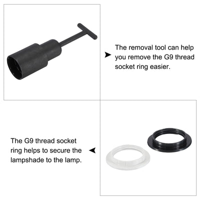 Harfington G9/E14/E27 Light Socket Rings Metal Lamp Shade Holder Ring Replacement with Removal Tool Black White 1 Set