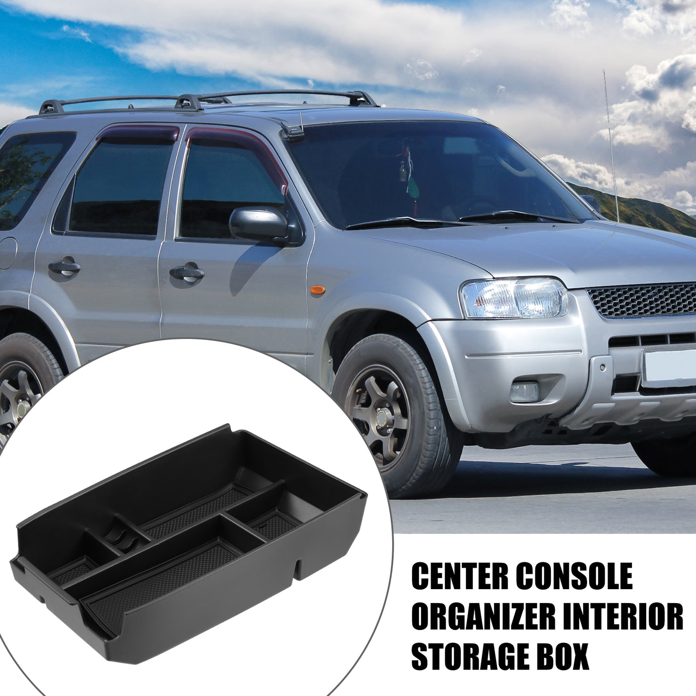 X AUTOHAUX Car Auto Center Console Organizer Tray Storage Box Accessories for Ford Escape 2020 Interior Armrest Box Insert Tray Container Black