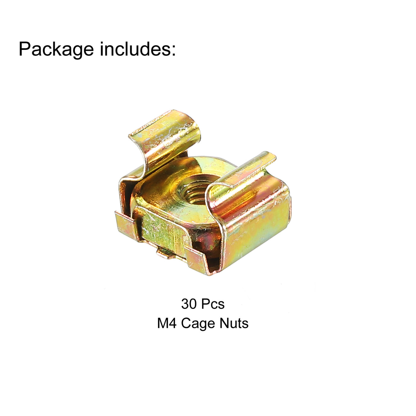 Harfington M4 Cage Nuts Carbon Steel Zinc Plated for Server Rack Cabinets, Yellow Zinc Pack of 30