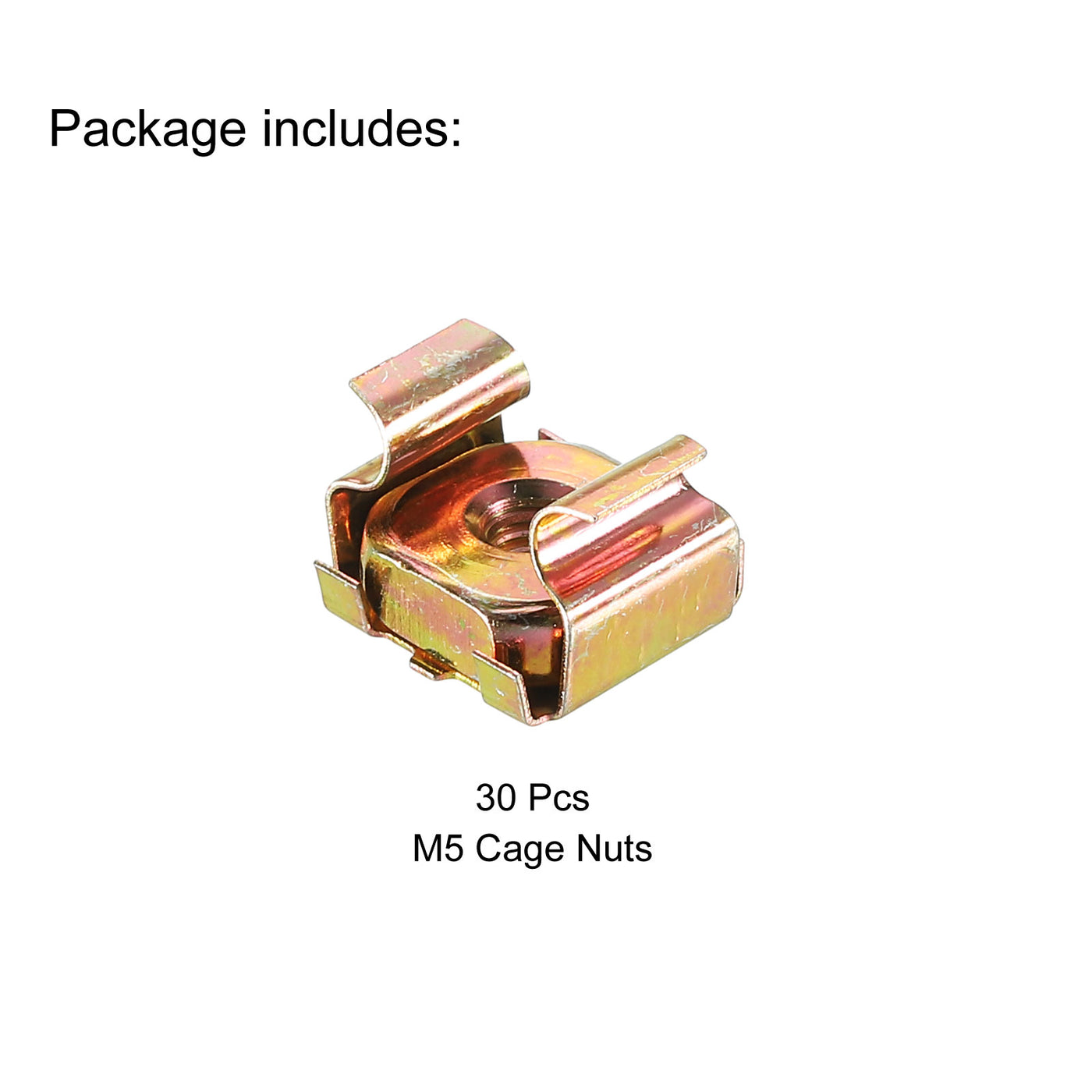 Harfington M5 Cage Nut Carbon Steel Zinc Plated for Server Rack Cabinet Yellow Zinc 30Pcs