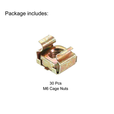 Harfington M6 Cage Nut Carbon Steel Zinc Plated for Server Rack Cabinet Yellow Zinc 30Pcs