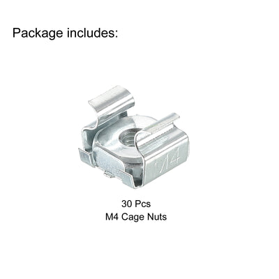Harfington M4 Cage Nut Carbon Steel Zinc Plated for Server Rack Cabinet Silver Tone 30Pcs