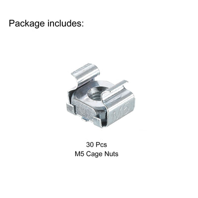 Harfington M5 Cage Nut Carbon Steel Zinc Plated for Server Rack Cabinet Silver Tone 30Pcs
