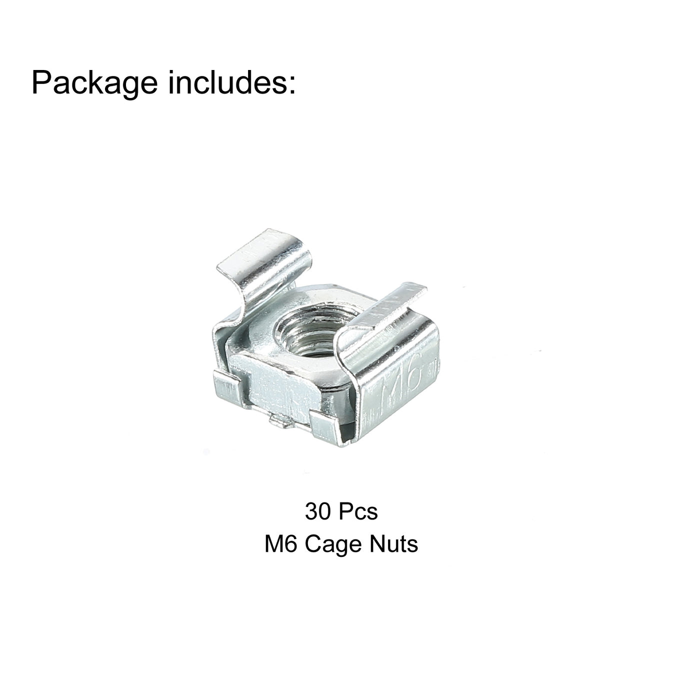 Harfington M6 Cage Nut Carbon Steel Zinc Plated for Server Rack Cabinet Silver Tone 30Pcs