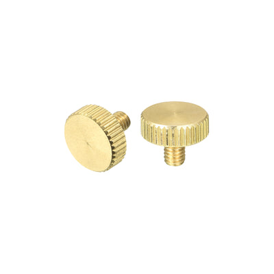 Harfington Uxcell Knurled Thumb Screws, M4x6mm Flat Brass Bolts Grip Knobs Fasteners for PC, Electronic, Mechanical 2Pcs