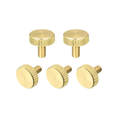 Harfington Uxcell Knurled Thumb Screws, M4x8mm Flat Brass Bolts Grip Knobs Fasteners for PC, Electronic, Mechanical 5Pcs
