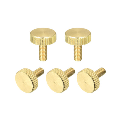 Harfington Uxcell Knurled Thumb Screws, M4x10mm Flat Brass Bolts Grip Knobs Fasteners for PC, Electronic, Mechanical 5Pcs