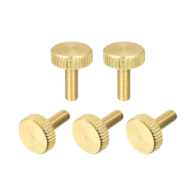 Harfington Uxcell Knurled Thumb Screws, M4x12mm Flat Brass Bolts Grip Knobs Fasteners for PC, Electronic, Mechanical 5Pcs