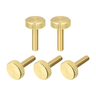 Harfington Uxcell Knurled Thumb Screws, M4x16mm Flat Brass Bolts Grip Knobs Fasteners for PC, Electronic, Mechanical 5Pcs