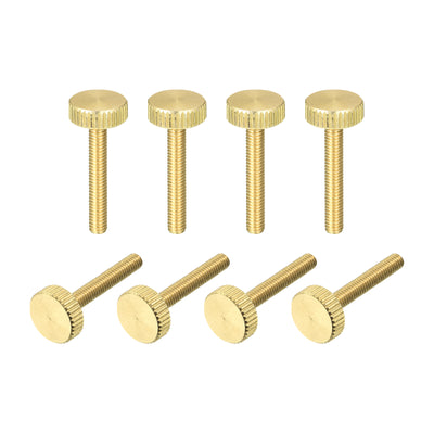 Harfington Uxcell Knurled Thumb Screws, M4x25mm Flat Brass Bolts 12mm Dia.Grip Knobs Fasteners for PC, Electronic, Mechanical 8Pcs