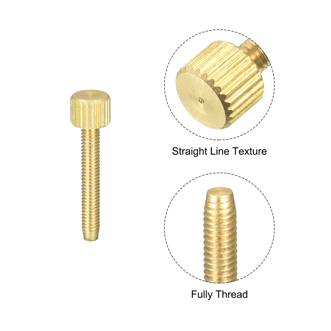uxcell Uxcell Knurled Thumb Screws, M4x25mm Flat Brass Bolts 8mm Dia.Grip Knobs Fasteners for PC, Electronic, Mechanical 8Pcs