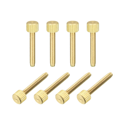 Harfington Uxcell Knurled Thumb Screws, M4x25mm Flat Brass Bolts 8mm Dia.Grip Knobs Fasteners for PC, Electronic, Mechanical 8Pcs