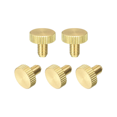 Harfington Uxcell Knurled Thumb Screws, M5x8mm Flat Brass Bolts Grip Knobs Fasteners for PC, Electronic, Mechanical 5Pcs