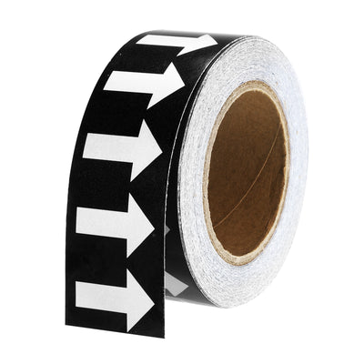 Harfington White on Black Color Arrow Tape Vinyl Stickers Arrow Labels 50mm/1" for Pipe Markers, 1 Roll