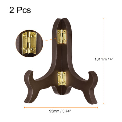 Harfington Uxcell 2pcs 4" Easel Plate Holder, Wooden Folding Display Stand Brown for Decorative Picture Frame