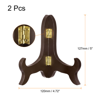 Harfington Uxcell 2pcs 5" Easel Plate Holder, Wooden Folding Display Stand Brown for Decorative Picture Frame