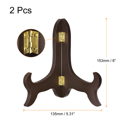 Harfington Uxcell 2pcs 6" Easel Plate Holder, Wooden Folding Display Stand Brown for Decorative Picture Frame