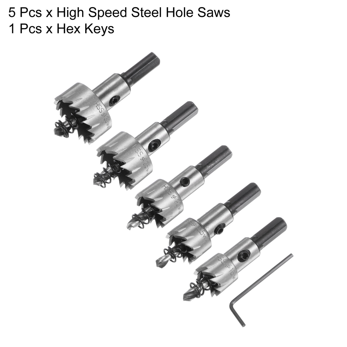 Harfington 5pcs 16mm 18.5mm 20mm 25mm 30mm High Speed Steel (HSS) Hole Saws Cutters Kit