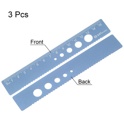 Harfington 3pcs Straight Ruler 15cm Wave Edge with Hollow Circle Measuring Tool, Blue-Gray