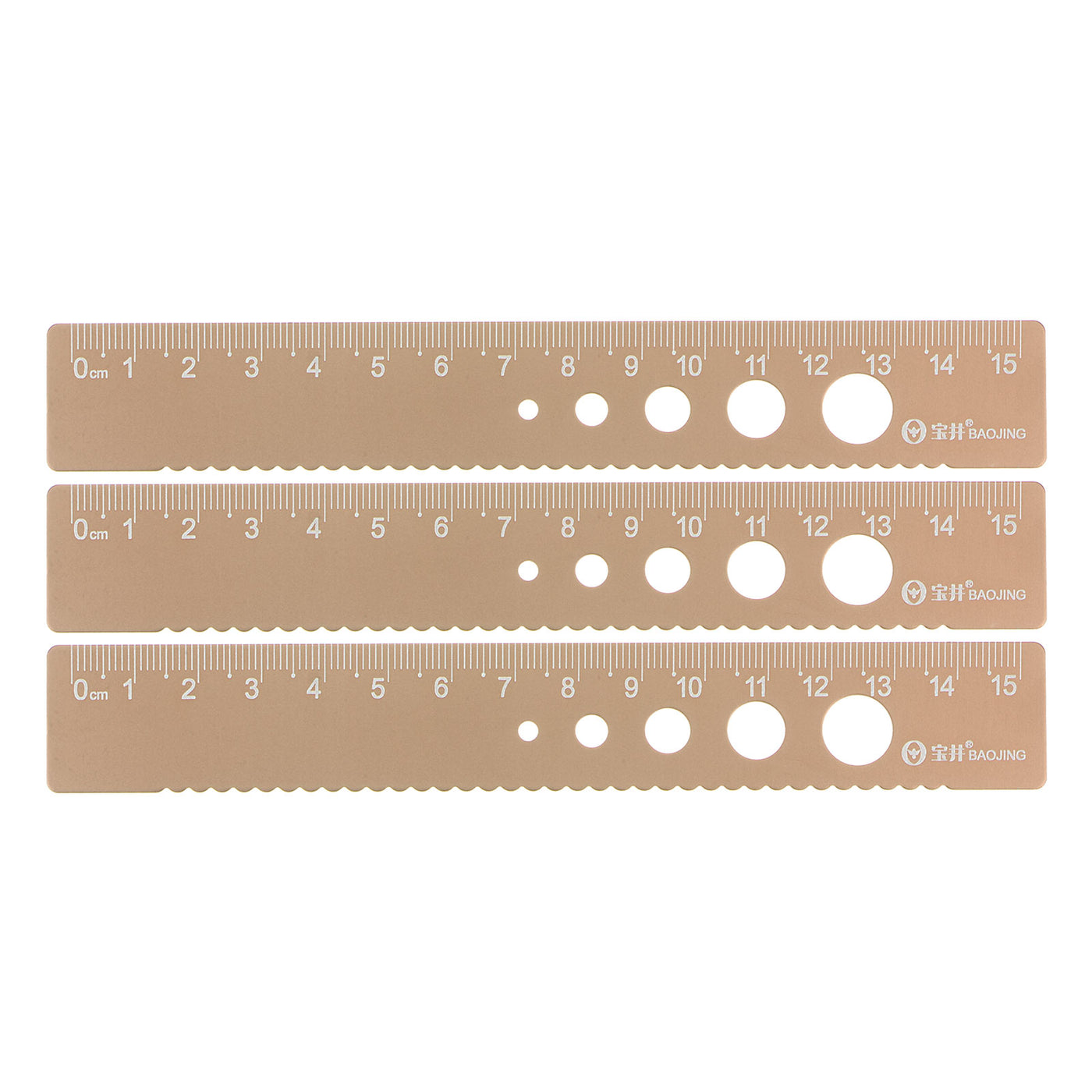 Harfington 3pcs Straight Ruler 15cm Wave Edge with Hollow Circle Measuring Tool, Wood Brown