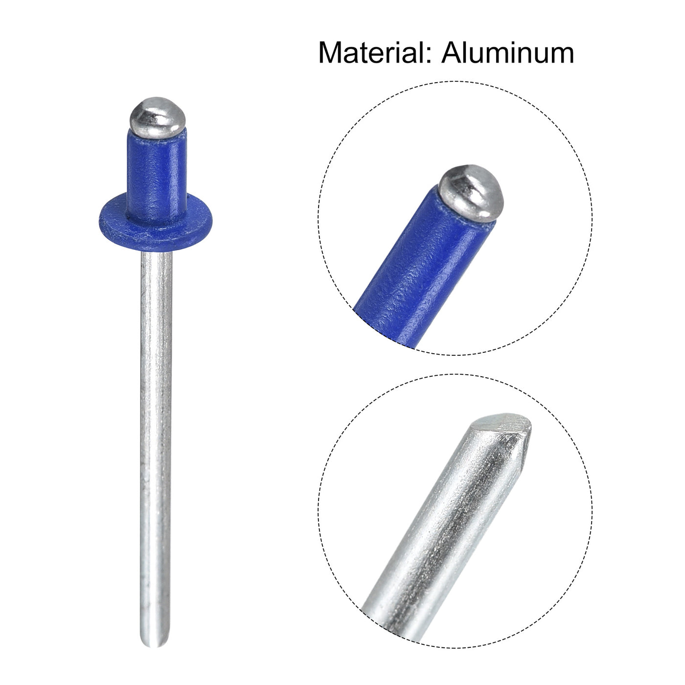 uxcell Uxcell Aluminum Blind Rivets, 3.2mm x 5mm x 29mm Open End Flat Head Rivet, Blue 100Pcs