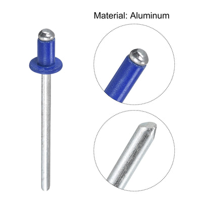 Harfington Uxcell Aluminum Blind Rivets, 3.2mm x 5mm x 29mm Open End Flat Head Rivet, Blue 100Pcs