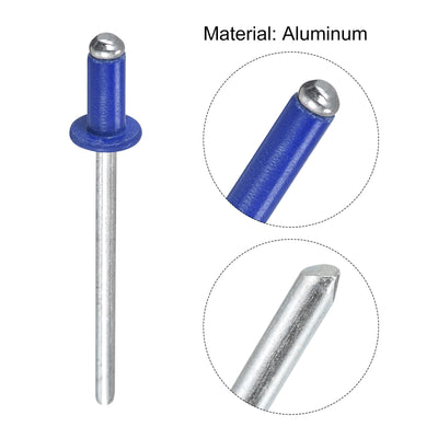 Harfington Uxcell Aluminum Blind Rivets, 3.2mm x 7mm x 28mm Open End Flat Head Rivet, Blue 100Pcs