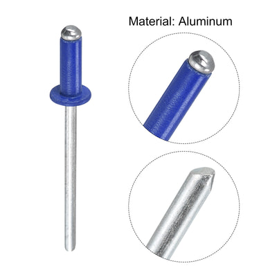 Harfington Uxcell Aluminum Blind Rivets, 3.2mm x 9mm x 28mm Open End Flat Head Rivet, Blue 100Pcs