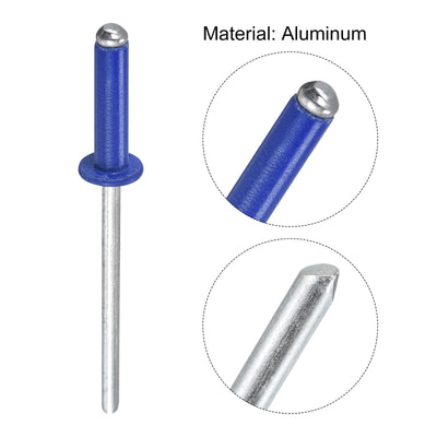 Harfington Uxcell Aluminum Blind Rivets, 3.2mm x 13mm x 25mm Open End Flat Head Rivet, Blue 100Pcs
