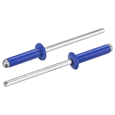 Harfington Uxcell Aluminum Blind Rivets, 3.2mm x 13mm x 25mm Open End Flat Head Rivet, Blue 100Pcs