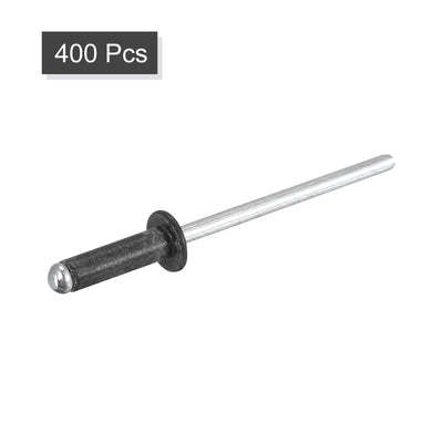 Harfington Uxcell Aluminum Blind Rivets, 3.2mm x 11mm Open End Flat Round Head Rivet, Black 400Pcs