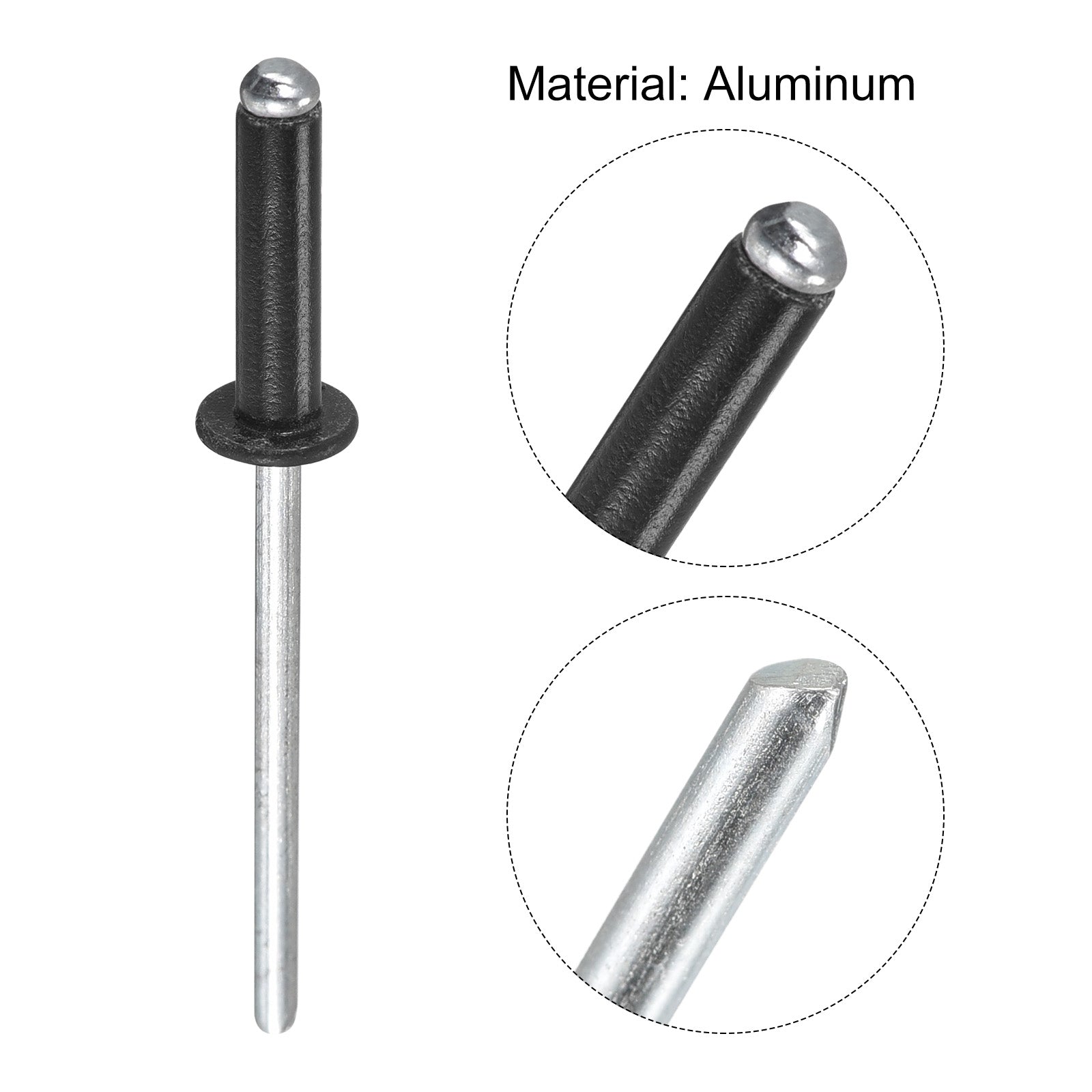 Aluminum Blind Rivets, 3.2mm x 13mm Open End Flat Round Head Rivet ...