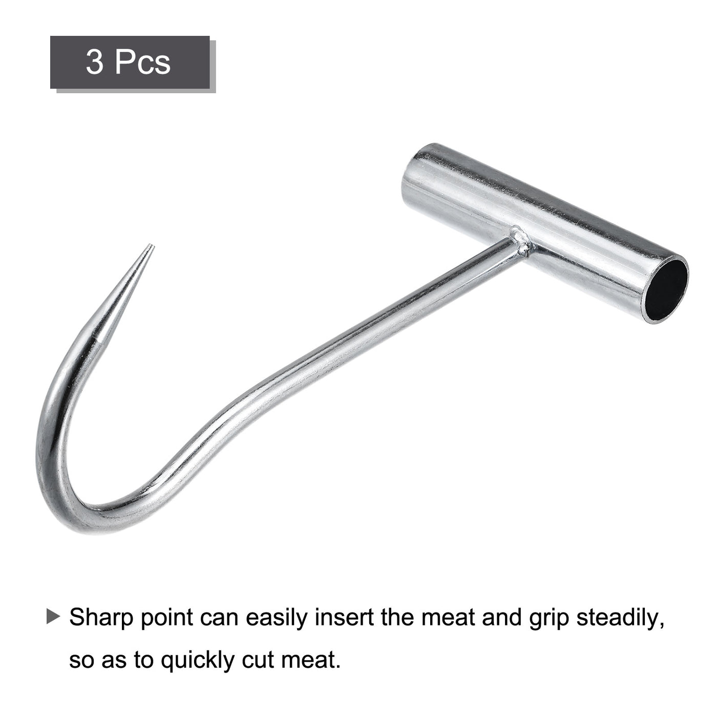 uxcell Uxcell 8"(200mm) T-Handle Meat Boning Hook, Galvanized Curved T Hooks for Kitchen Butcher Shop Restaurant 3Pcs