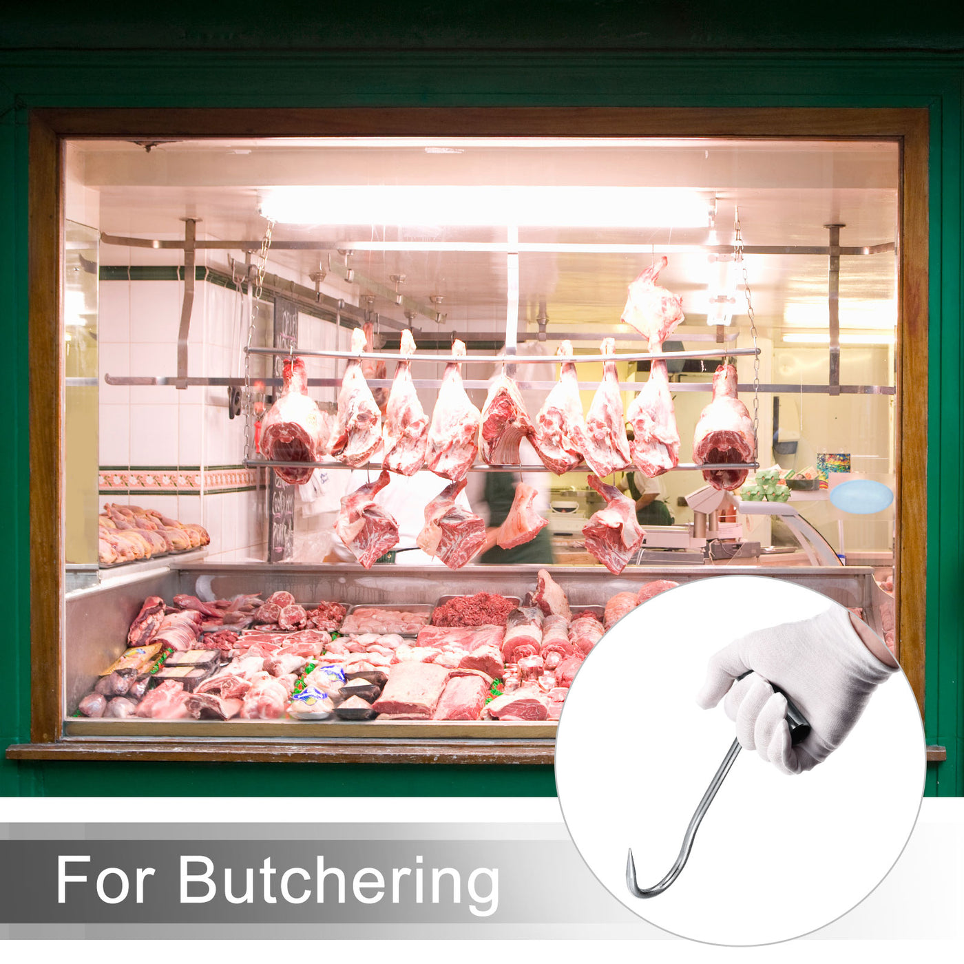 uxcell Uxcell 8"(200mm) T-Handle Meat Boning Hook, Galvanized Curved T Hooks for Kitchen Butcher Shop Restaurant 3Pcs