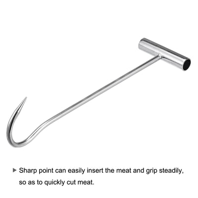 Harfington Uxcell 12"(300mm) T-Handle Meat Boning Hook, Galvanized Curved T Hooks for Kitchen Butcher Shop Restaurant