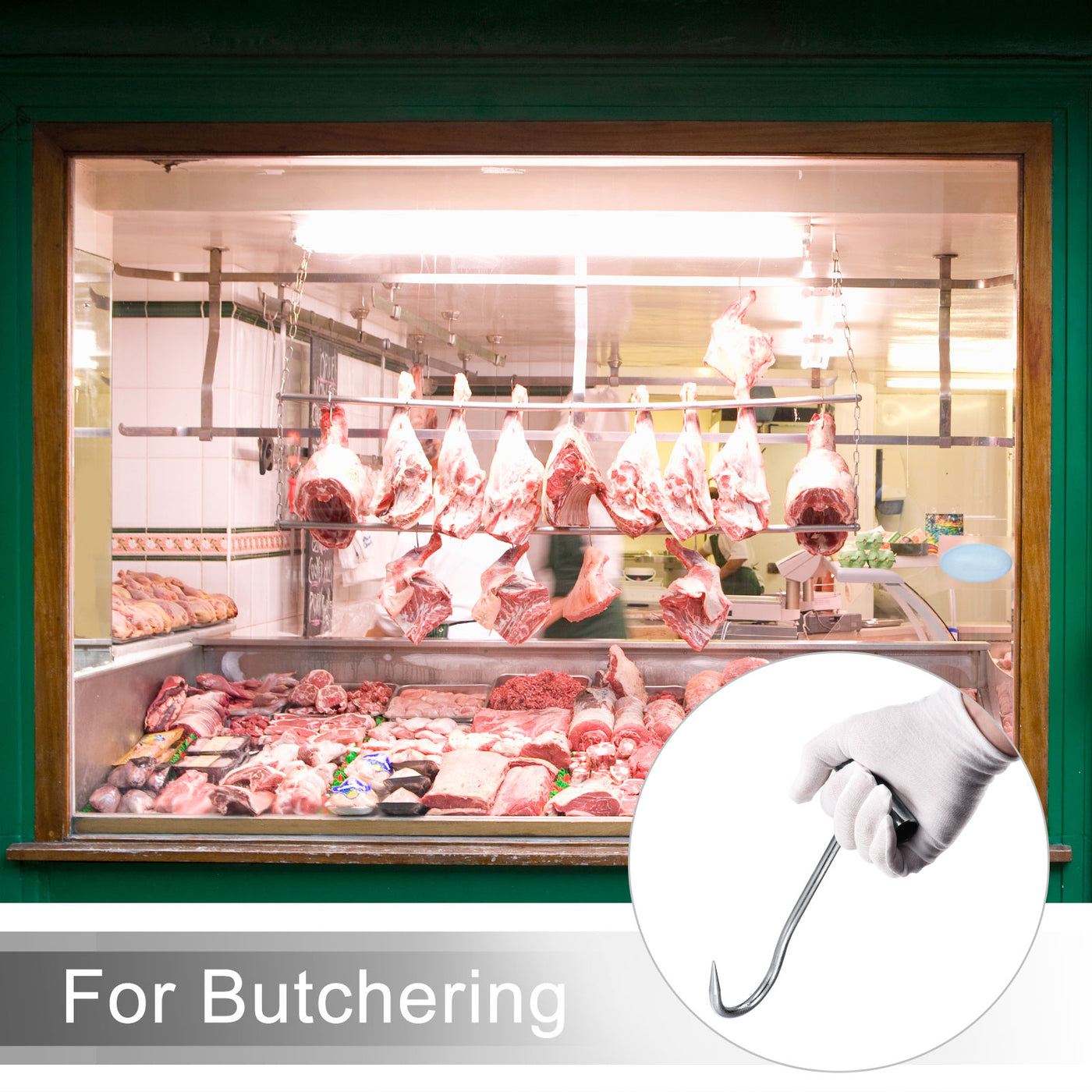 uxcell Uxcell 12"(300mm) T-Handle Meat Boning Hook, Galvanized Curved T Hooks for Kitchen Butcher Shop Restaurant
