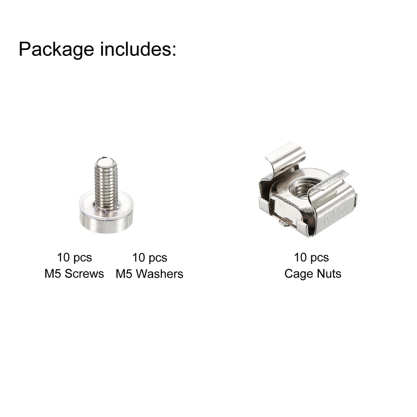 Harfington Rack Mount Cage Nut M5x10mm Mounting Screw Iron Nickel Plated Silver Tone 10Set