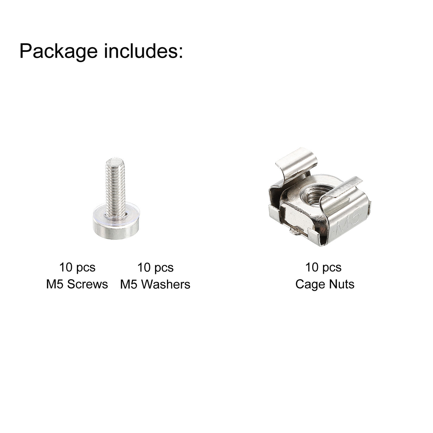 Harfington Rack Mount Cage Nut M5x15mm Mounting Screw Iron Nickel Plated Silver Tone 10Set