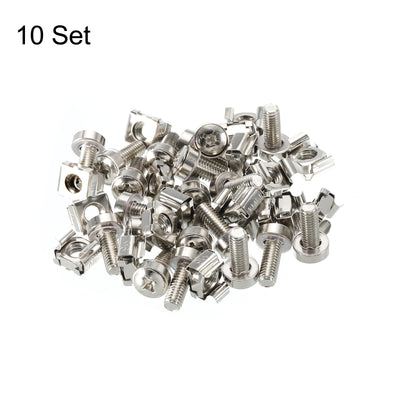 Harfington Rack Mount Cage Nut M6x15mm Mounting Screw Iron Nickel Plated Silver Tone 10Set