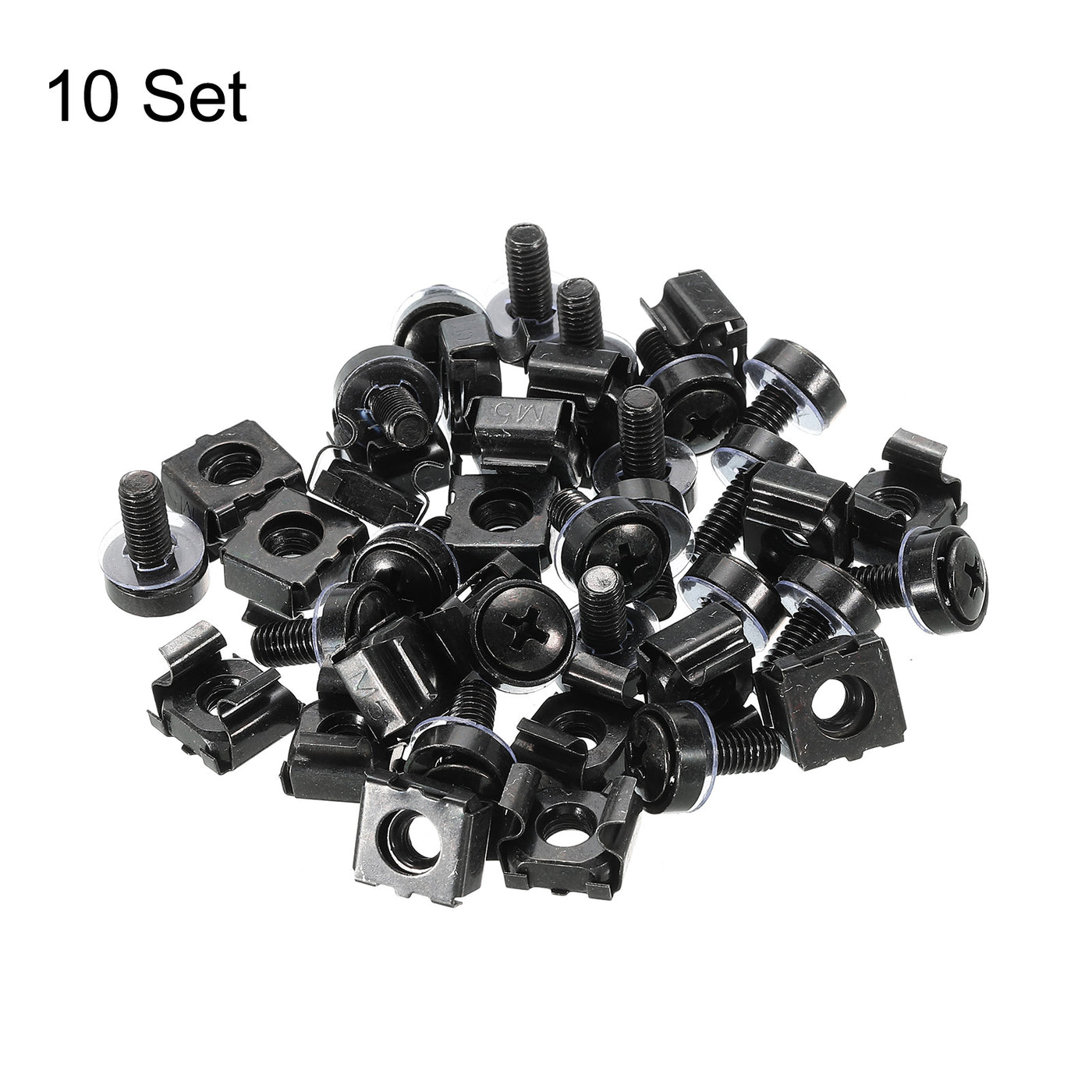 Harfington Rack Mount Cage Nuts M5x10mm Iron Zinc Plated with Washers, Black 10Sets