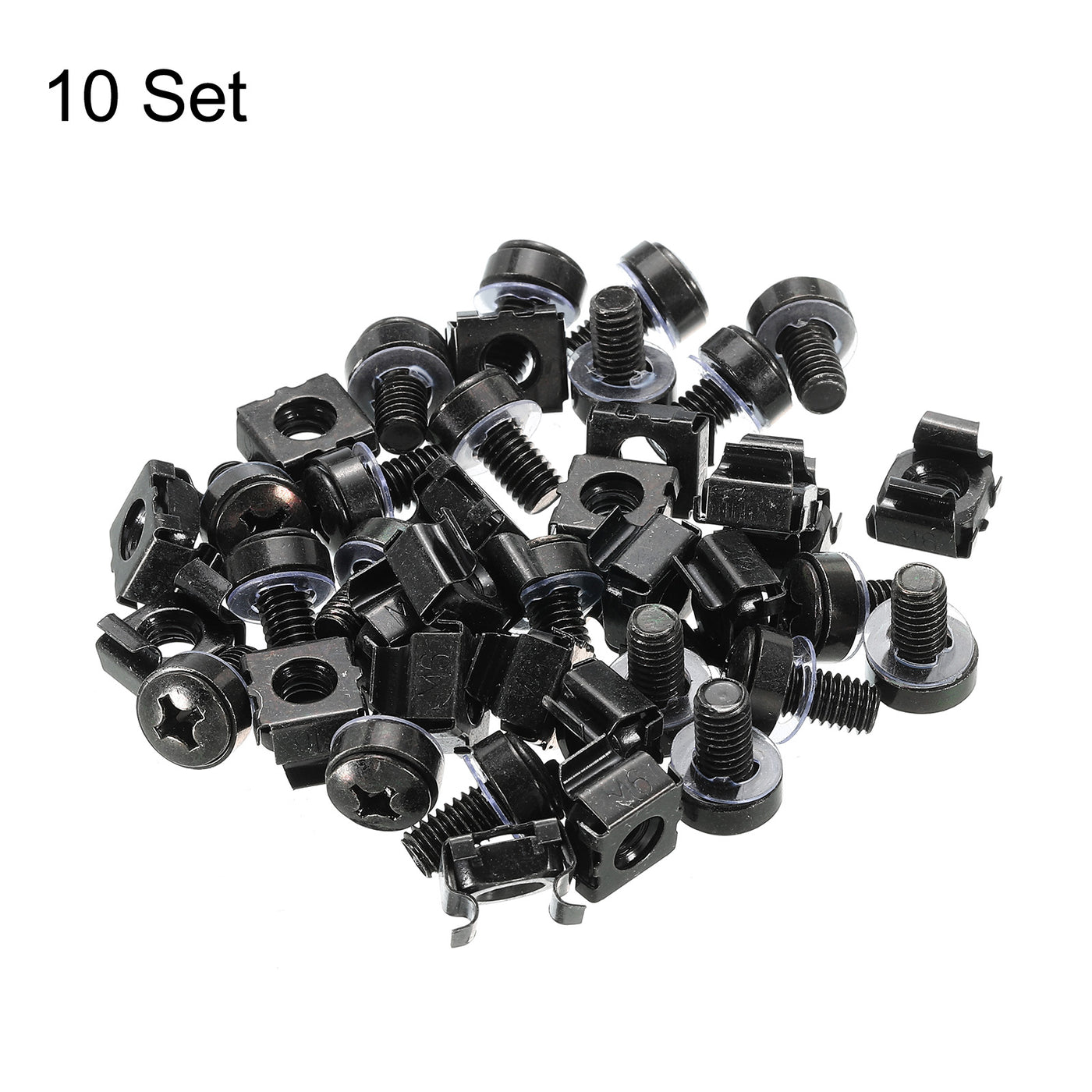 Harfington Rack Mount Cage Nuts M6x10mm Iron Zinc Plated with Washers, Black 10 Sets